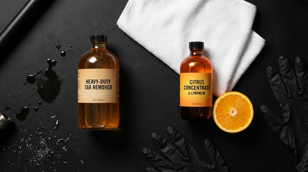 Heavy-duty tar remover and citrus d-limonene for car paint